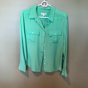 J. Crew Lime Green silk long sleeve blouse